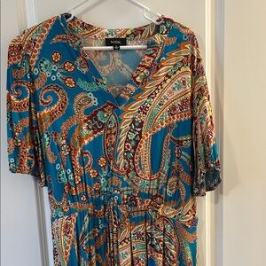 MSK Teal and Orange High-Low Paisley Dress